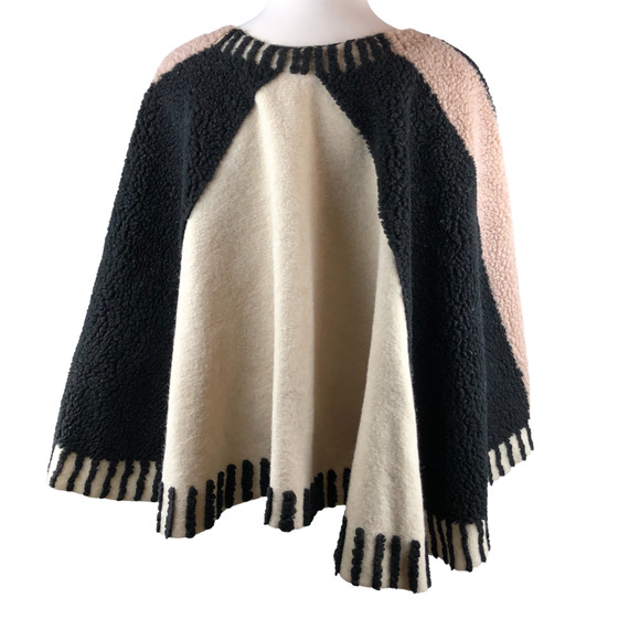NWT Maeve Anthropologie Dusk & Dawn Capelet Sherpa Colorblock Textured Cape Boho - Picture 10 of 12